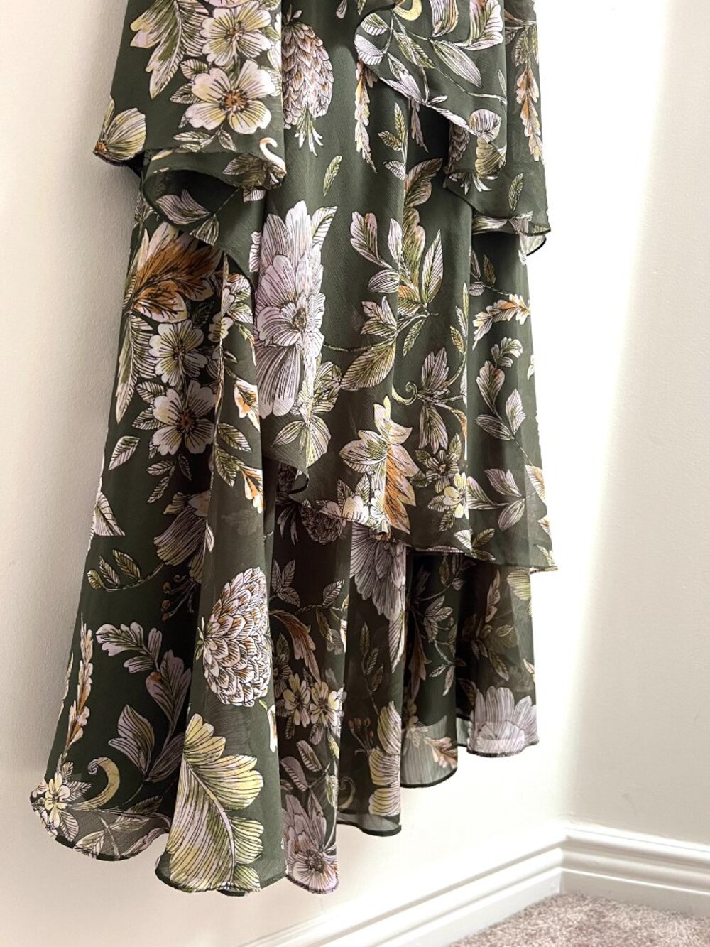 Lauren Ralph Lauren Farm Olive Floral Asymmetric One Shoulder Maxi Dress 6 NWT - Picture 7 of 10